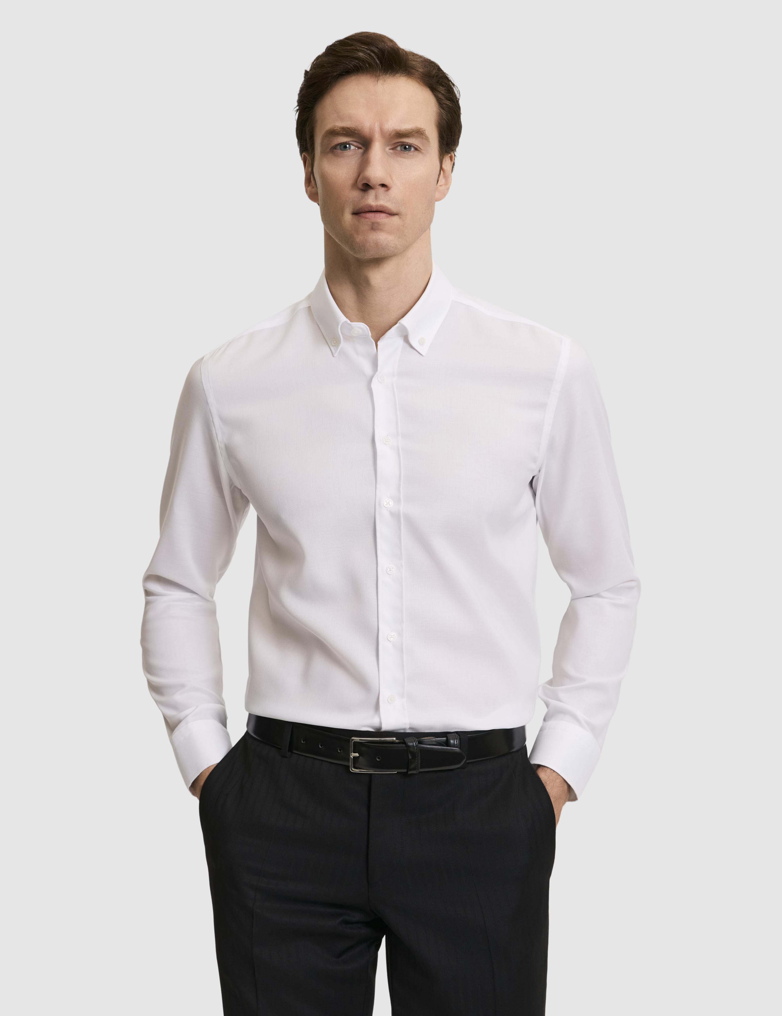 Beyaz Slim Fit %100 Pamuk Yakası Düğmeli Oxford Gömlek - 50325041009