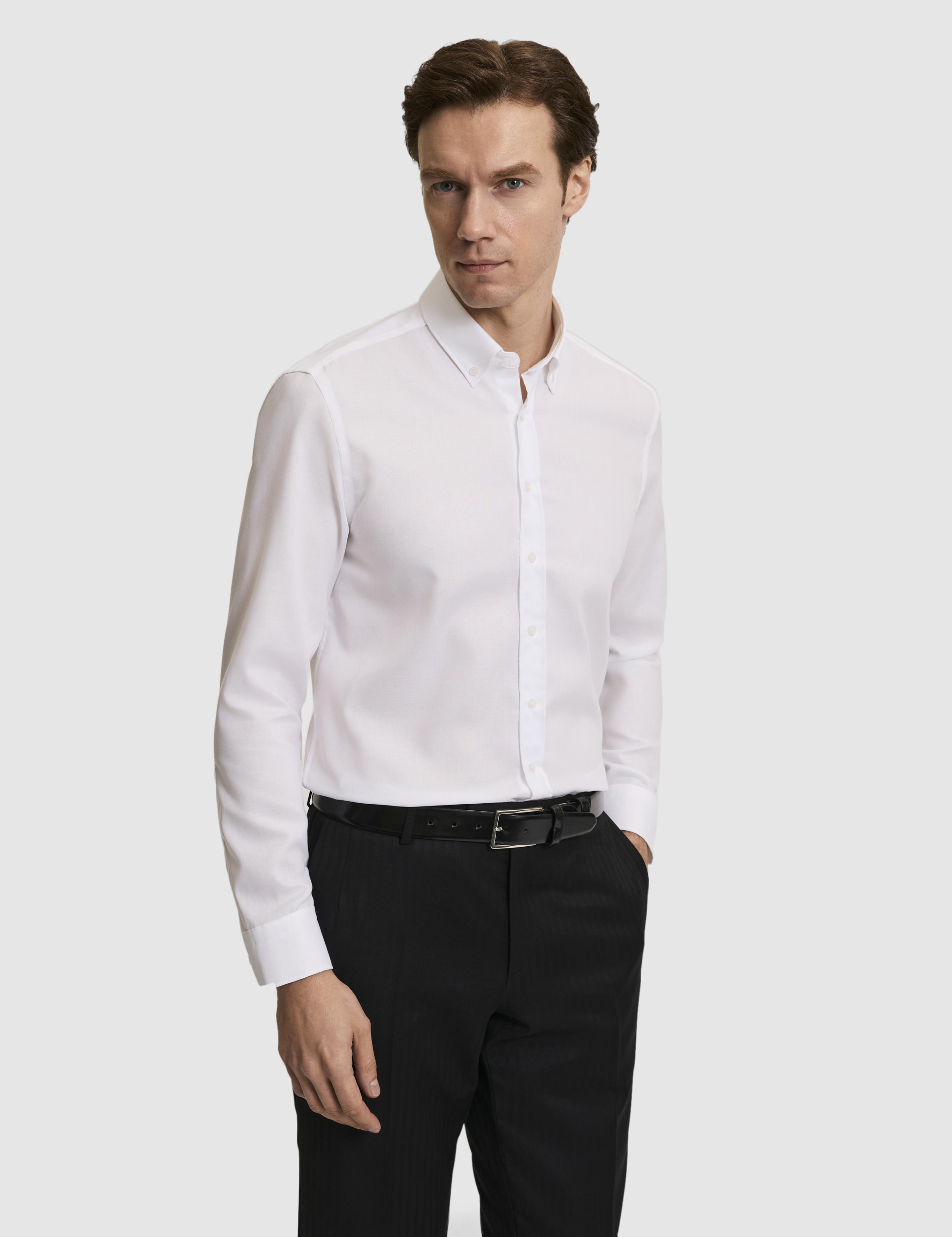 Beyaz Slim Fit %100 Pamuk Yakası Düğmeli Oxford Gömlek - 50325041009