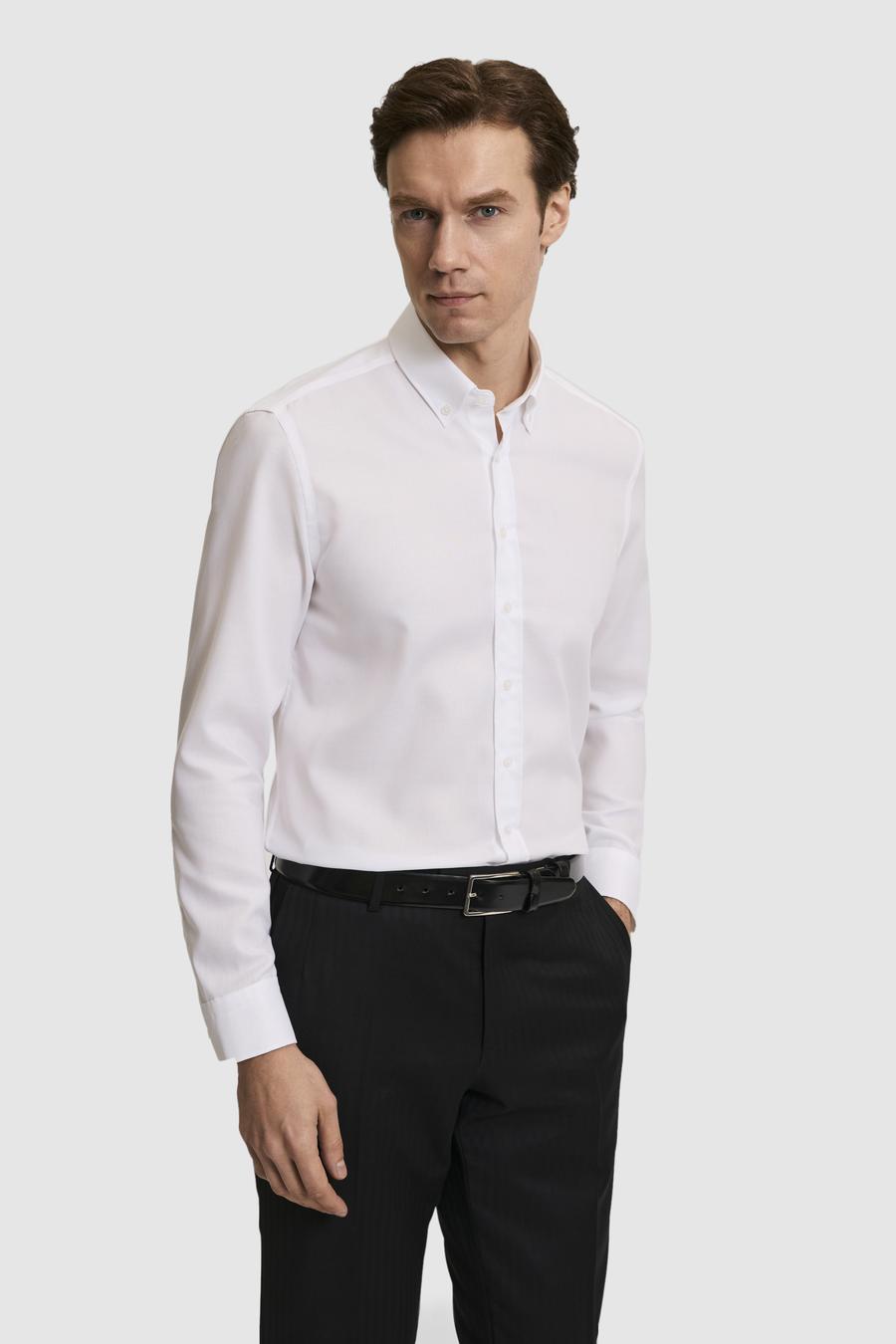 Beyaz Slim Fit %100 Pamuk Yakası Düğmeli Oxford Gömlek - 50325041009