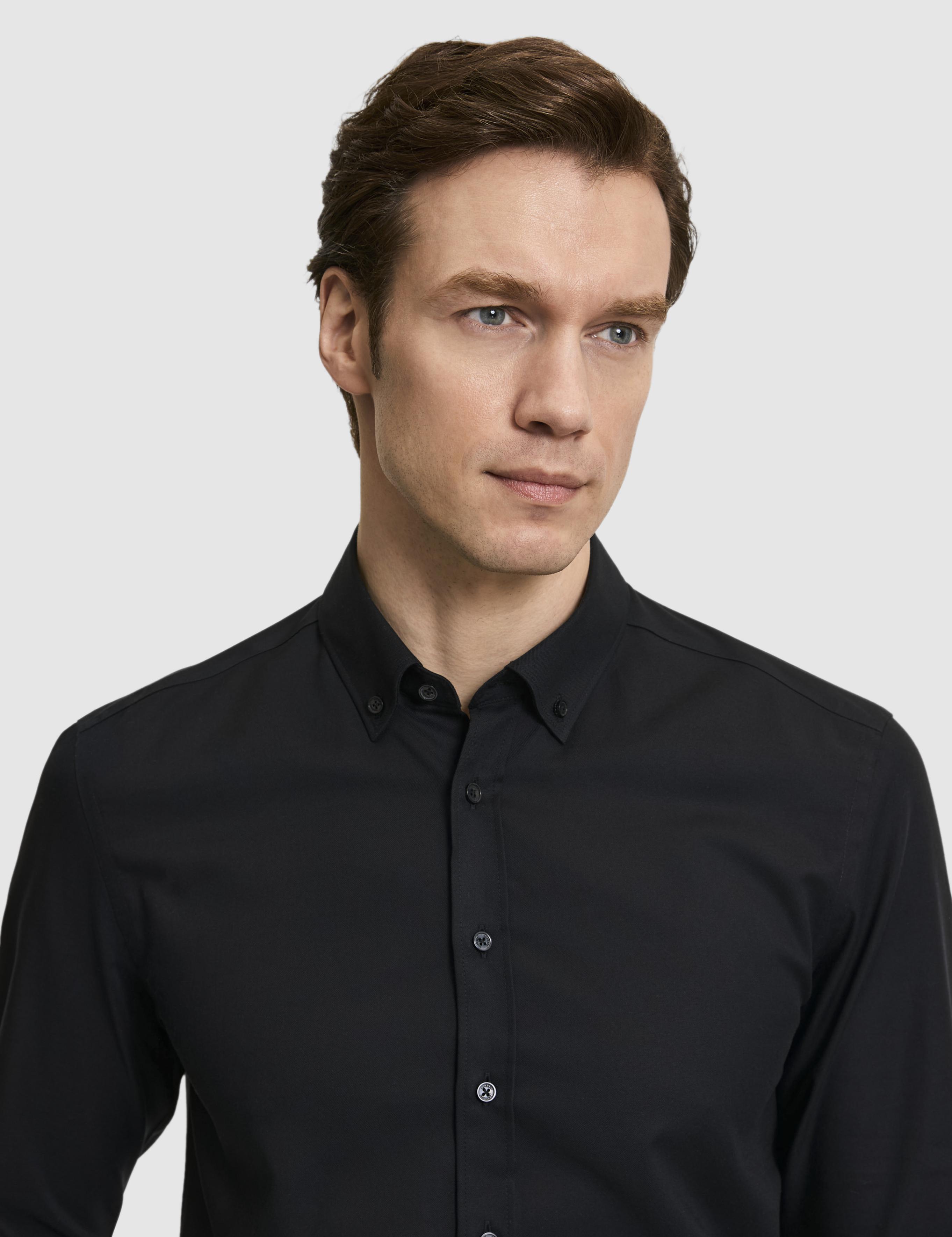 Siyah Slim Fit %100 Pamuk Yakası Düğmeli Oxford Gömlek - 50325041044