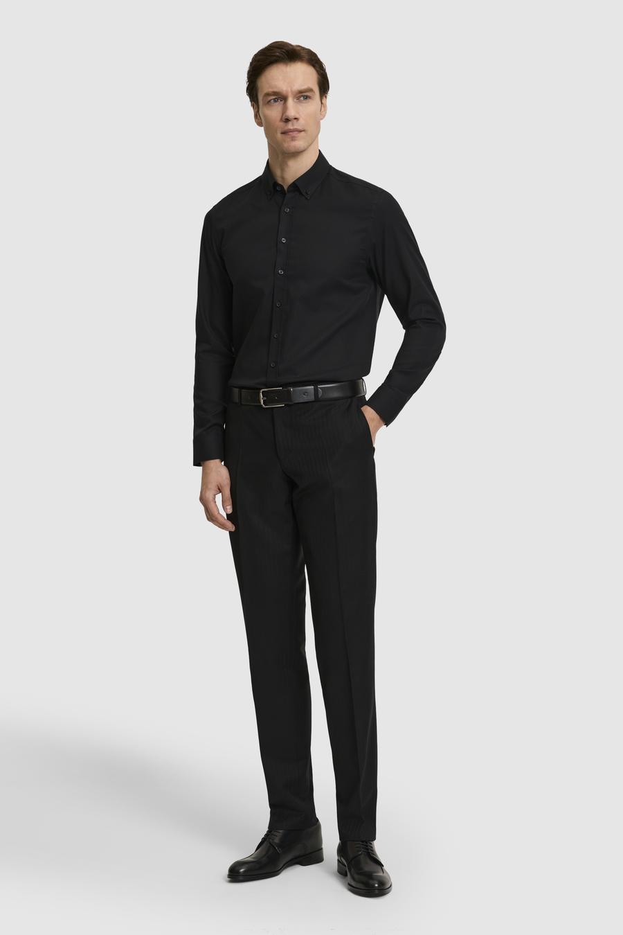 Siyah Slim Fit %100 Pamuk Yakası Düğmeli Oxford Gömlek - 50325041044