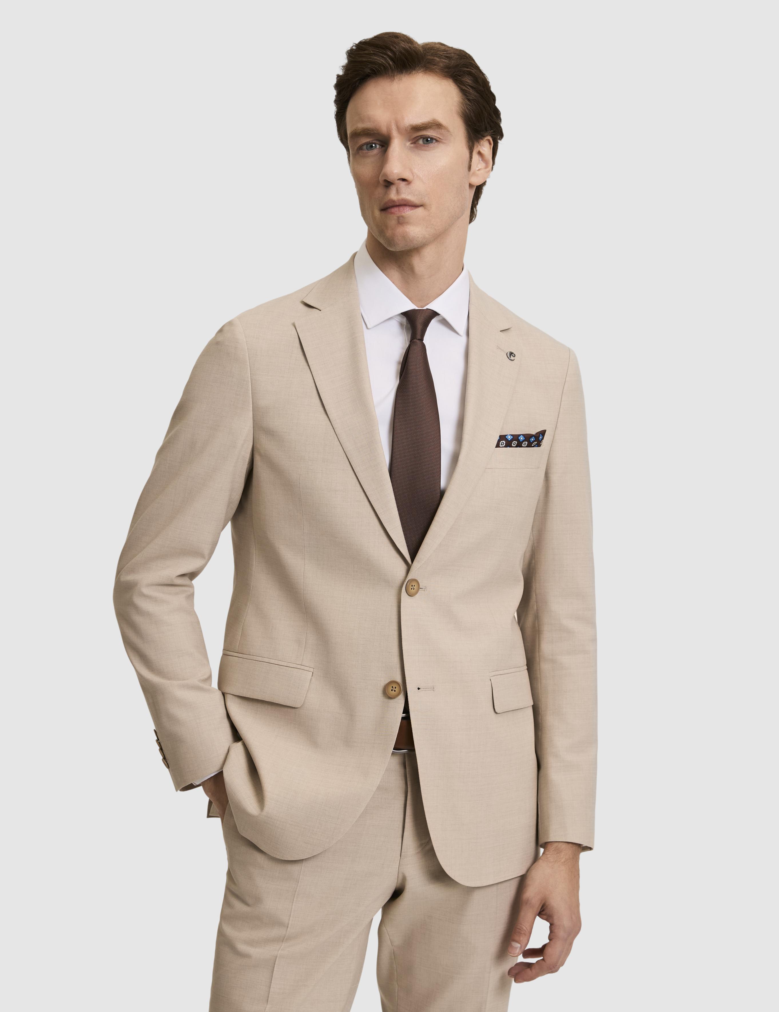 Bej Slim Fit Yün Karışımlı Mikro Desen Takım Elbise - 50320394005