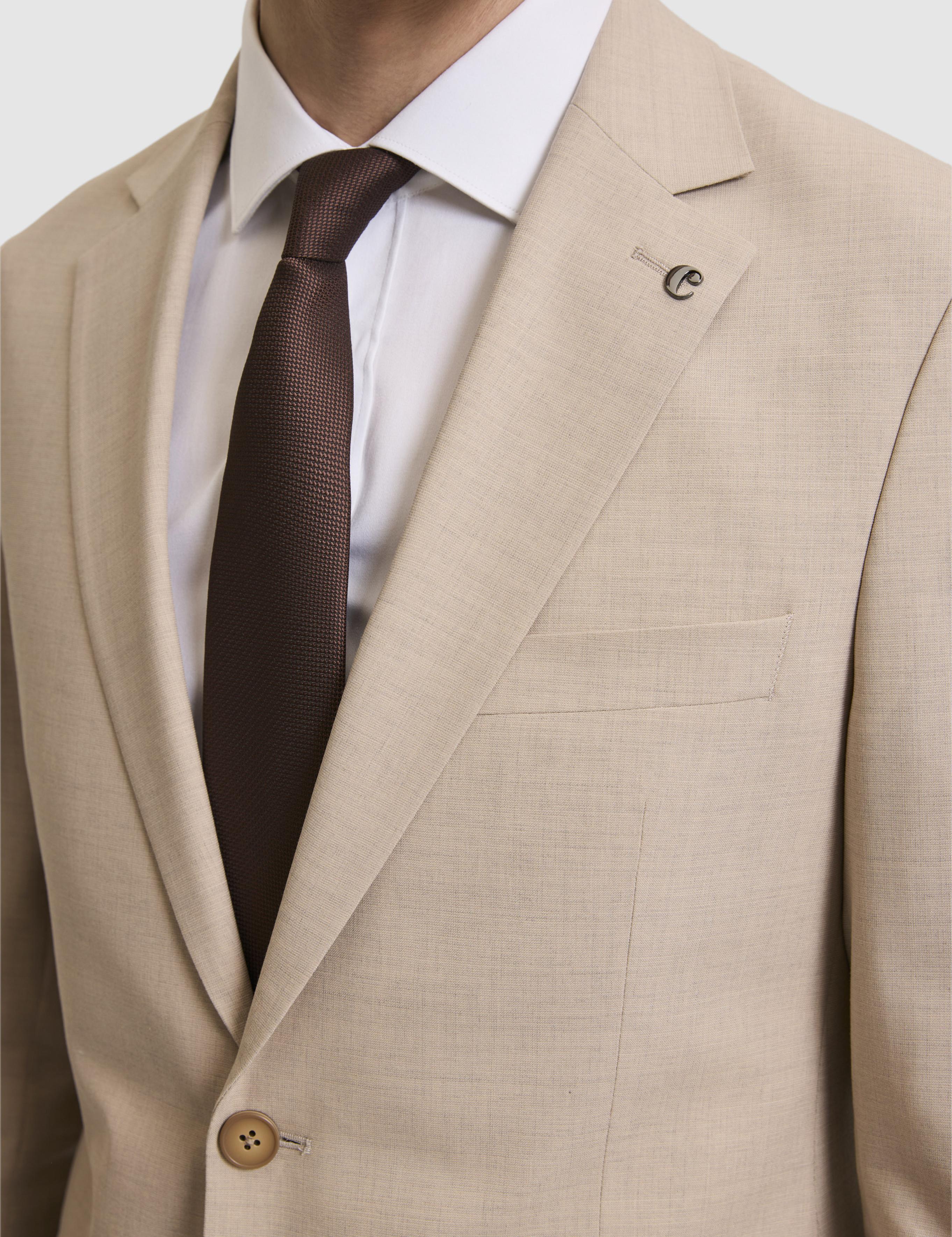 Bej Slim Fit Yün Karışımlı Mikro Desen Takım Elbise - 50320394005