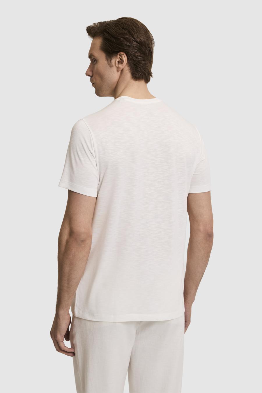 Beyaz Slim Fit Modal Karışımlı Bisiklet Yaka Desenli T-shirt - 50320551008