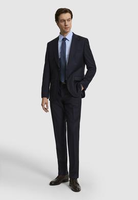 Lacivert Slim Fit %100 Yün Çizgili Takım Elbise