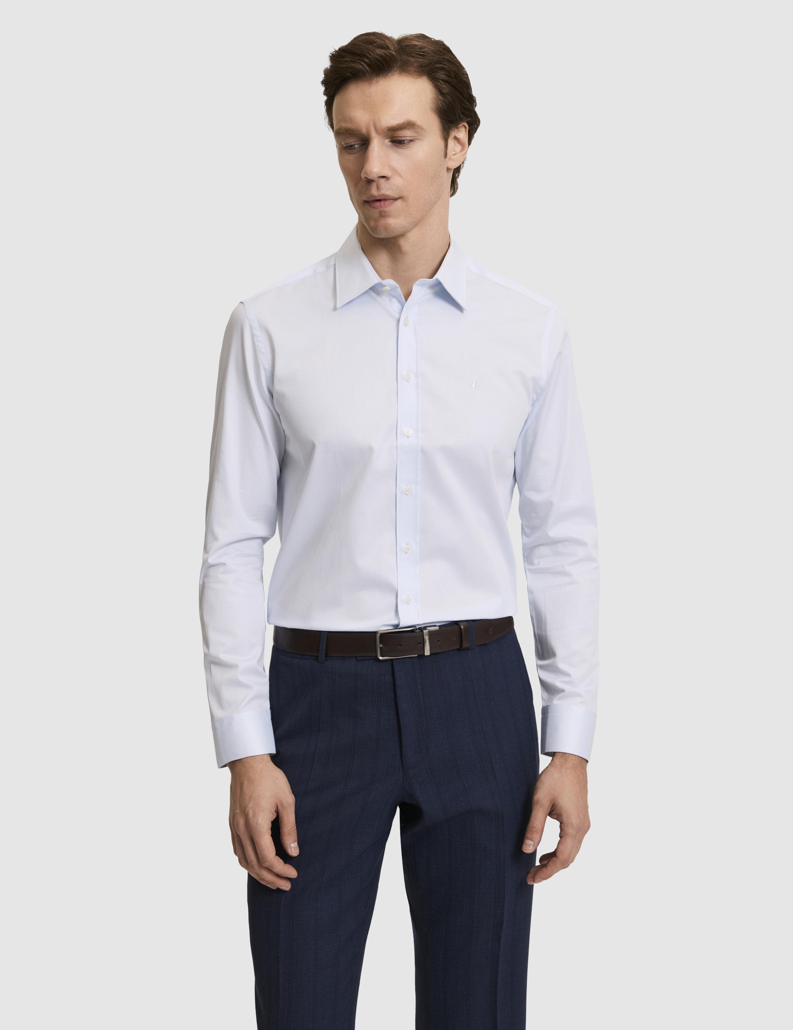 Açık Mavi Slim Fit Uzun Kollu Basic Gömlek - 50268503021