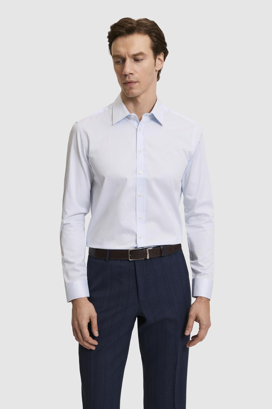 Açık Mavi Slim Fit Uzun Kollu Basic Gömlek - 50268503021
