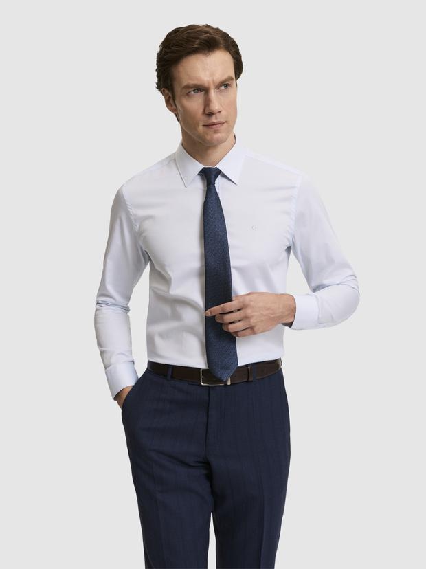 Açık Mavi Slim Fit Uzun Kollu Basic Gömlek