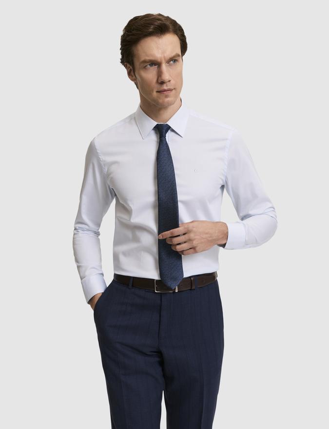Açık Mavi Slim Fit Uzun Kollu Basic Gömlek
