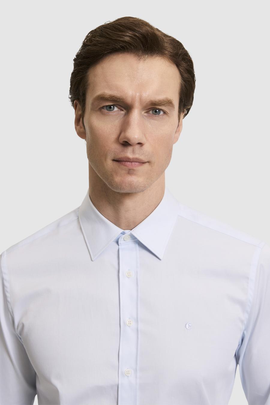 Açık Mavi Slim Fit Uzun Kollu Basic Gömlek - 50268503021