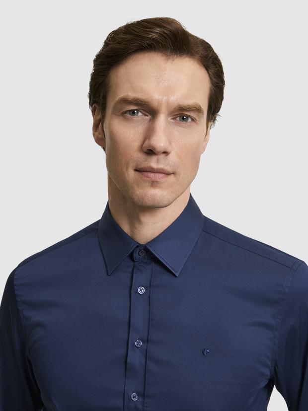 Lacivert Slim Fit Uzun Kollu Basic Gömlek