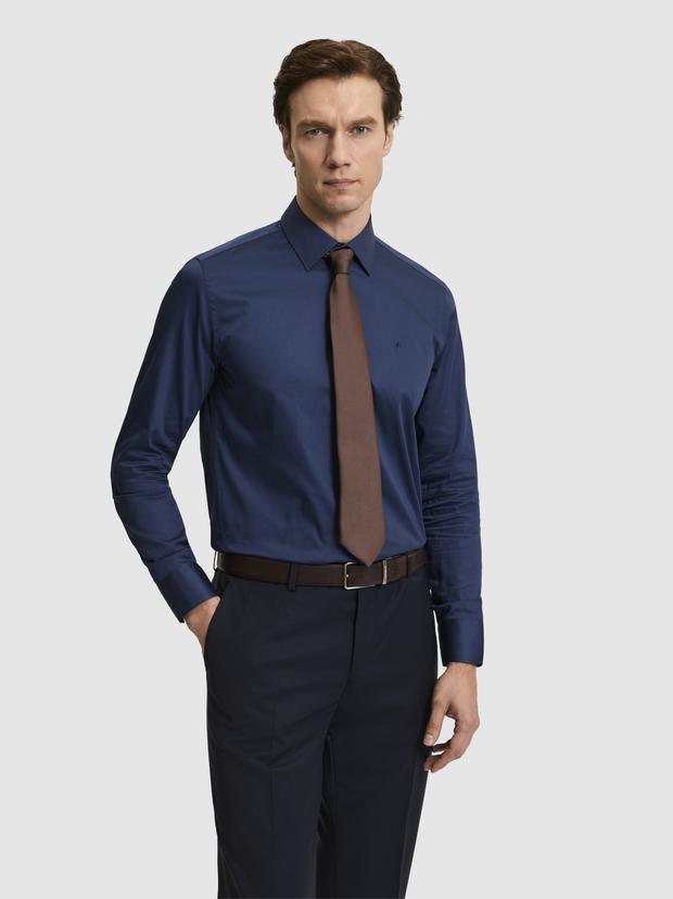Lacivert Slim Fit Uzun Kollu Basic Gömlek