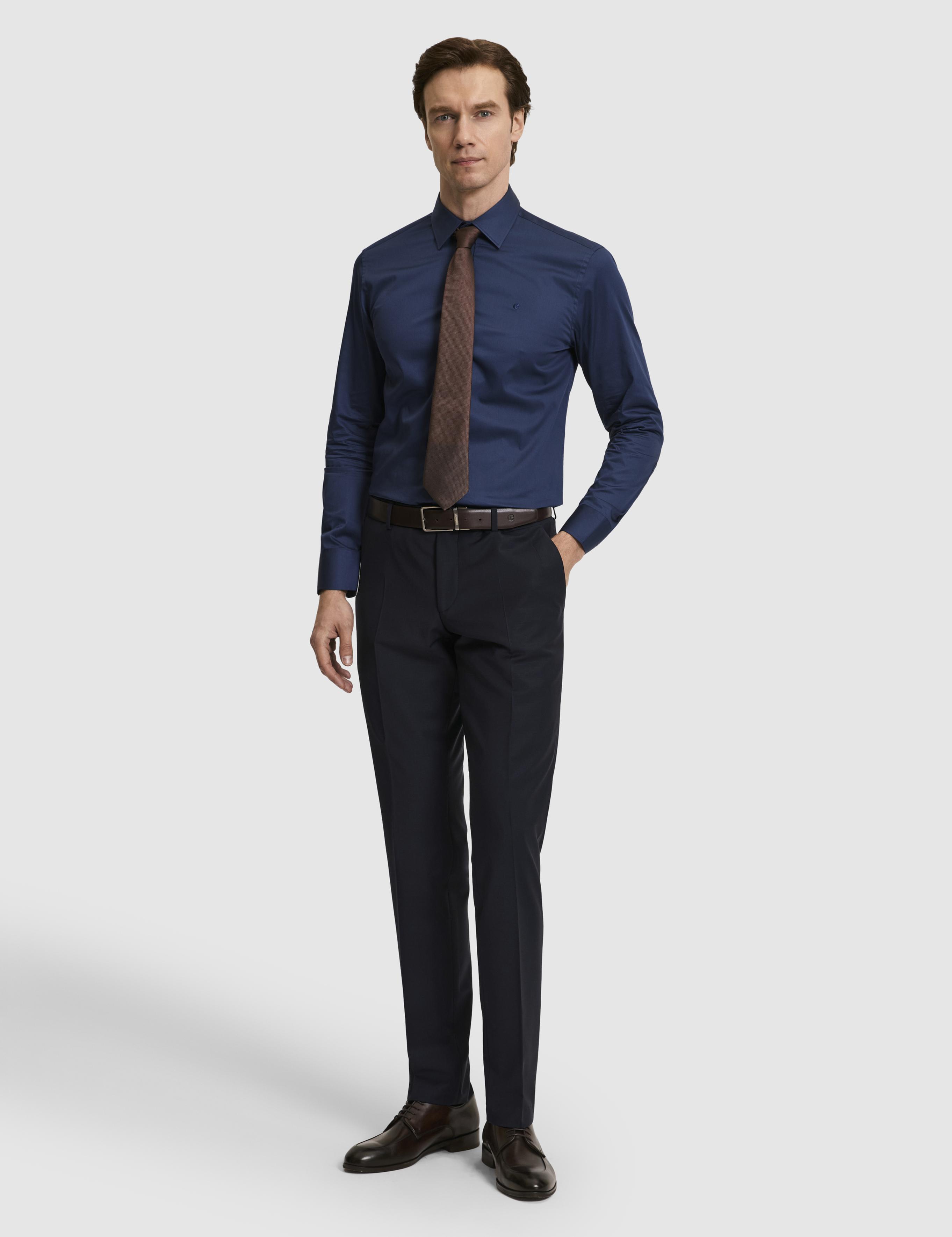 Lacivert Slim Fit Uzun Kollu Basic Gömlek - 50268503065