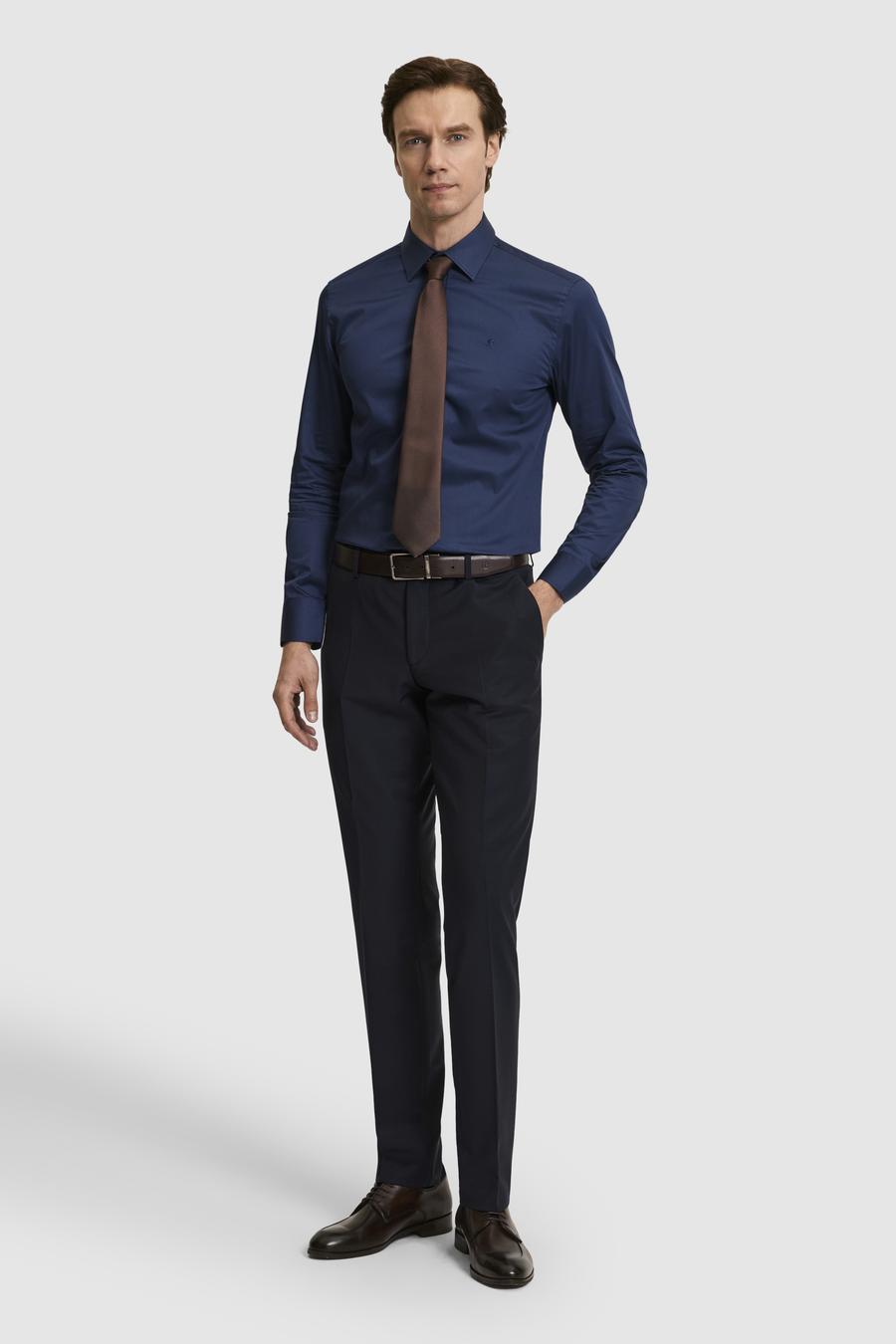 Lacivert Slim Fit Uzun Kollu Basic Gömlek - 50268503065