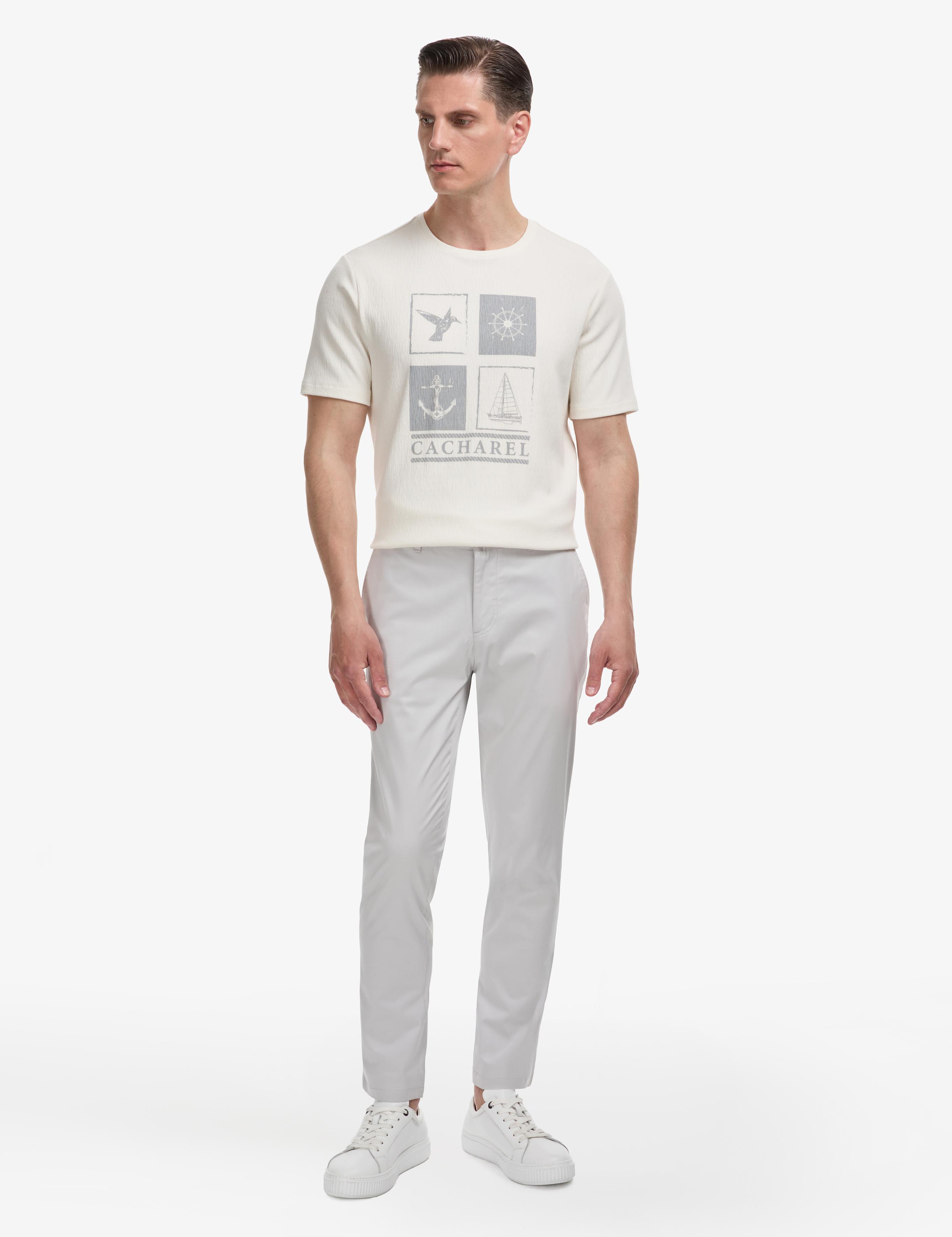 Beyaz Regular Fit Pamuk Karışımlı Bisiklet Yaka Desenli T-shirt - 50320529019