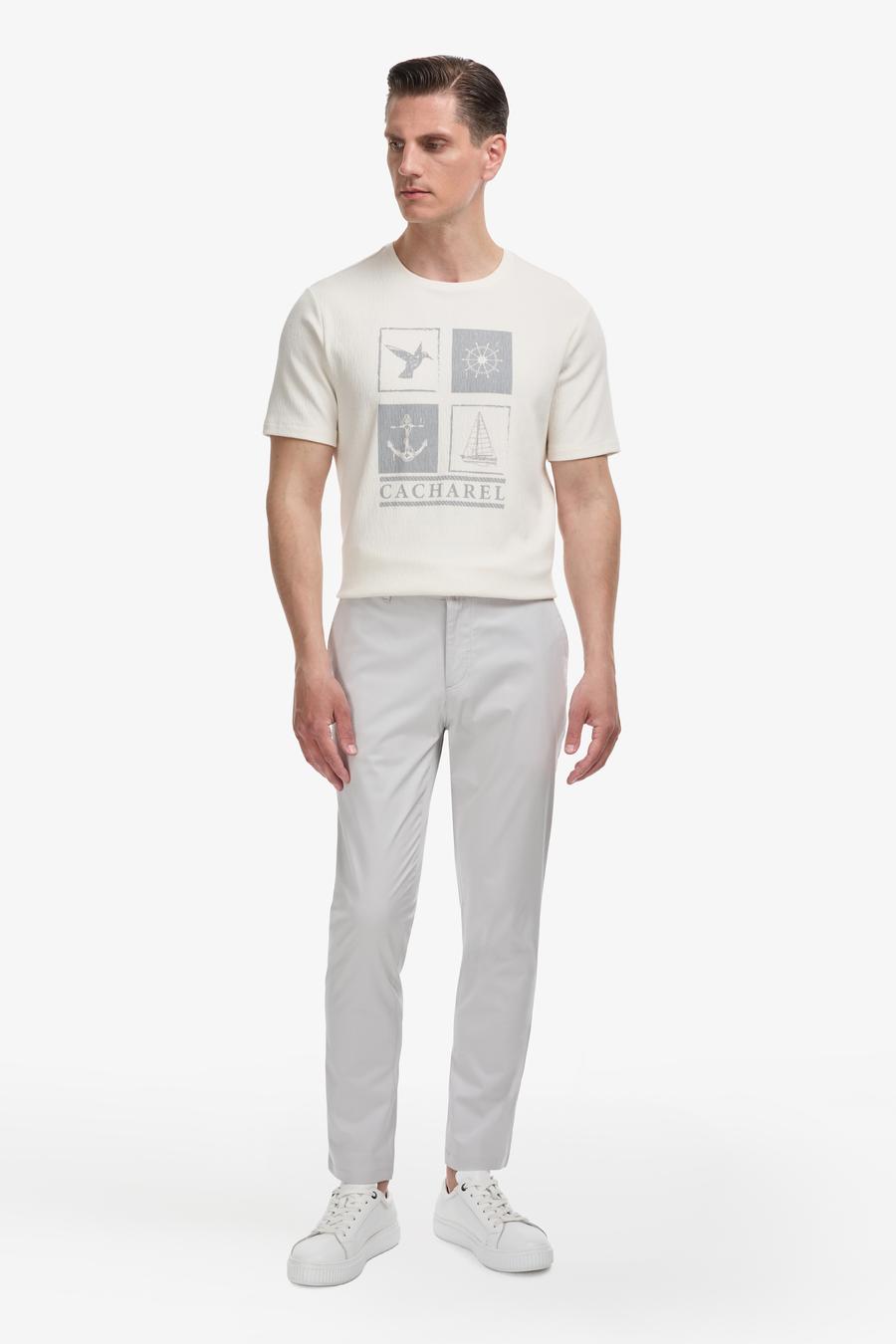 Beyaz Regular Fit Pamuk Karışımlı Bisiklet Yaka Desenli T-shirt - 50320529019
