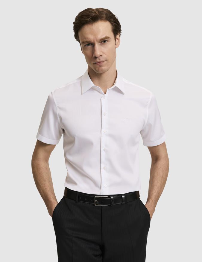 Beyaz Regular Fit Kısa Kollu Gömlek
