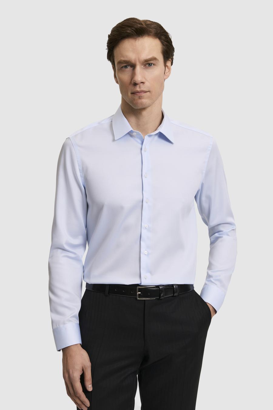 Açık Mavi Slim Fit %100 Pamuk Klasik Yaka Non Iron Gömlek - 50330012027