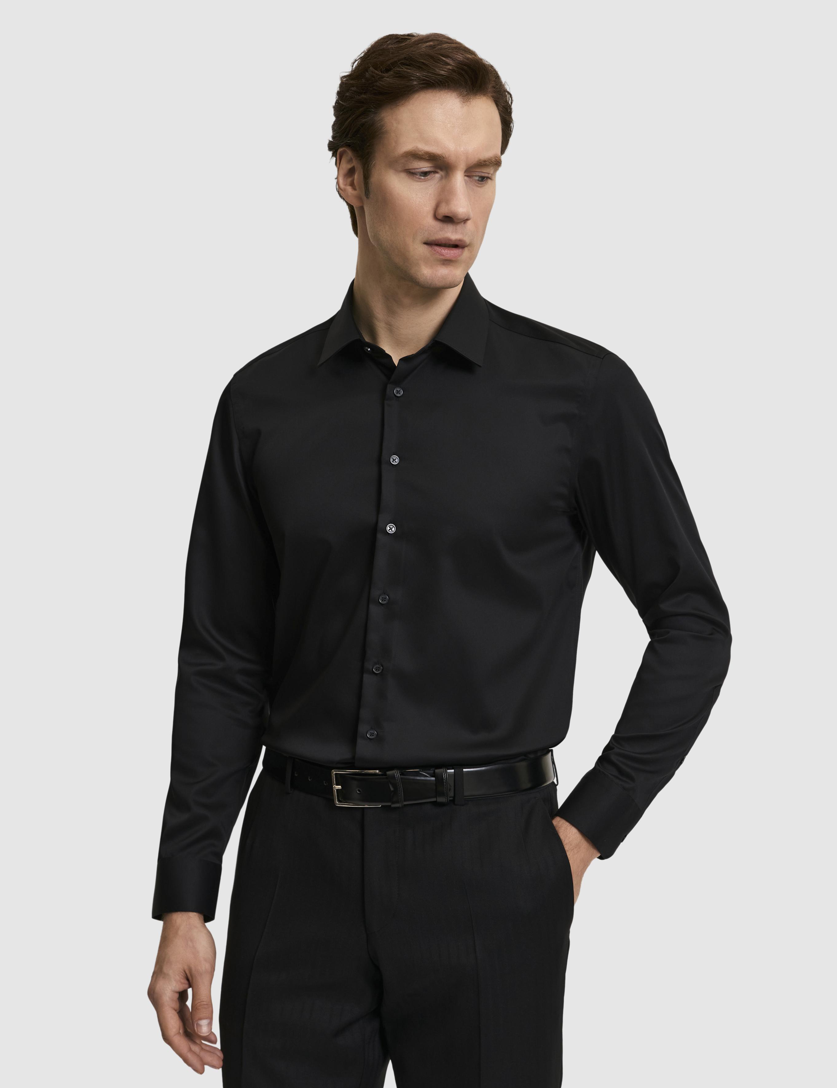 Siyah Slim Fit %100 Pamuk Klasik Yaka Non Iron Gömlek - 50330012044
