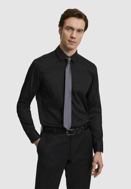 Siyah Slim Fit %100 Pamuk Klasik Yaka Non Iron Gömlek