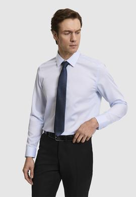 Açık Mavi Slim Fit %100 Pamuk Klasik Yaka Non Iron Gömlek