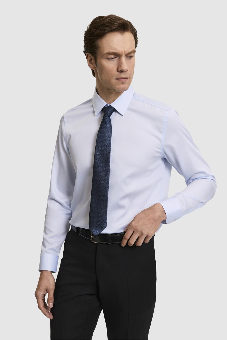 Açık Mavi Slim Fit %100 Pamuk Klasik Yaka Non Iron Gömlek - 50330012027