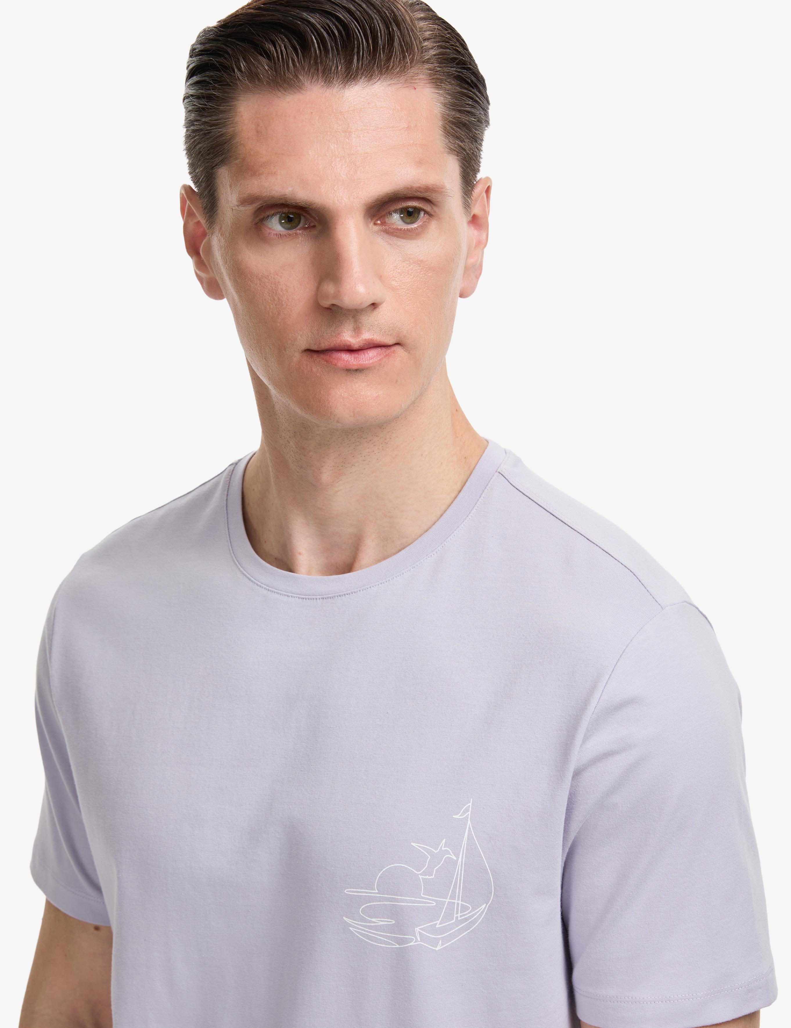 Lila Slim Fit Pamuk Karışımlı Bisiklet Yaka Baskılı T-shirt - 50320554034