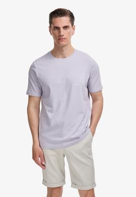 Lila Slim Fit Pamuk Karışımlı Bisiklet Yaka Baskılı T-shirt