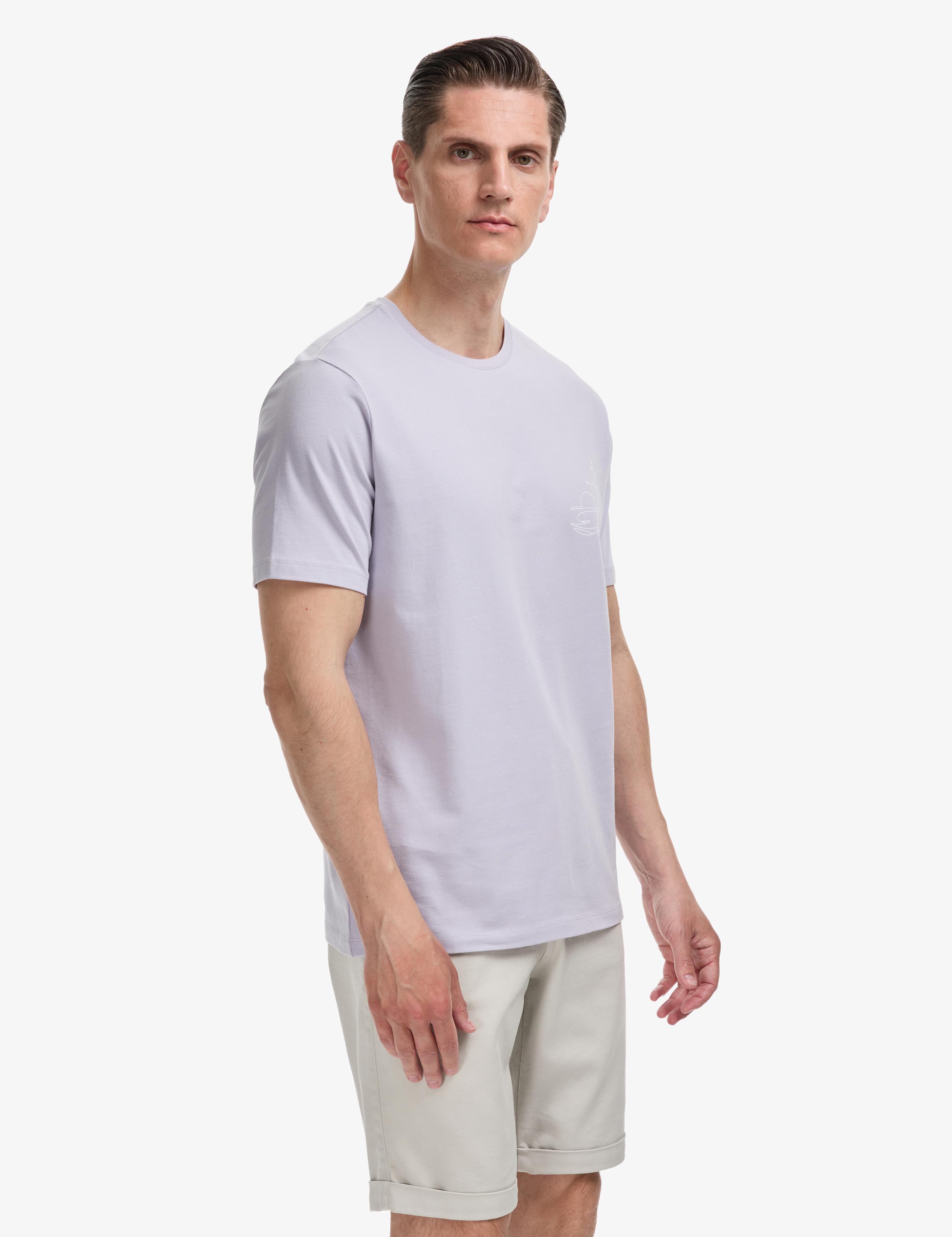 Lila Slim Fit Pamuk Karışımlı Bisiklet Yaka Baskılı T-shirt - 50320554034