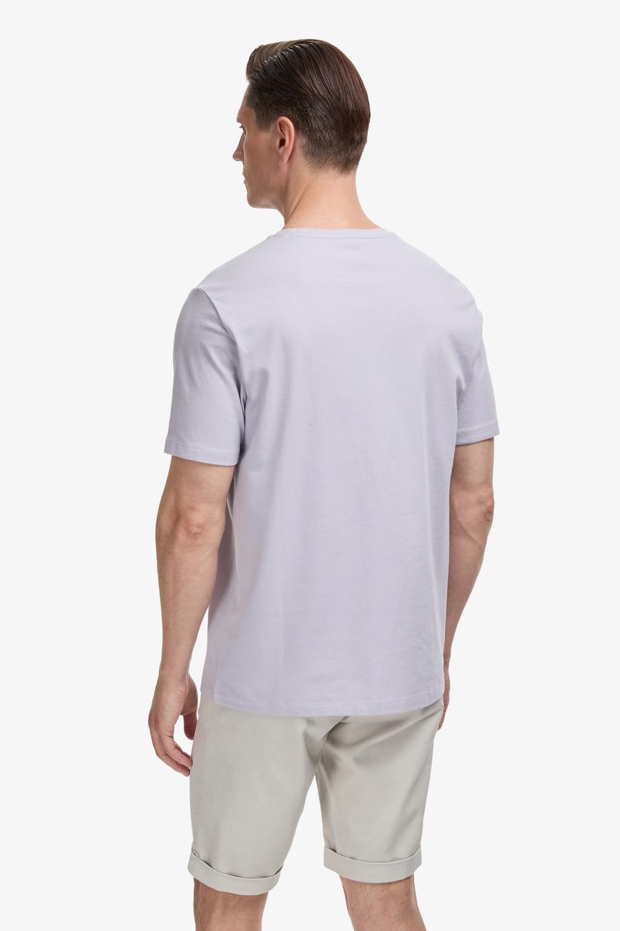Lila Slim Fit Pamuk Karışımlı Bisiklet Yaka Baskılı T-shirt - 50320554034