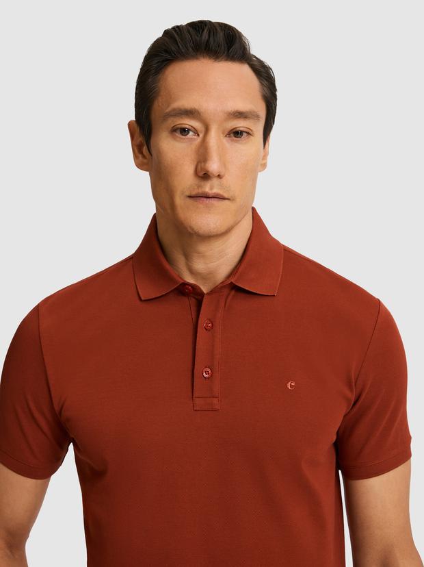 Kiremit Slim Fit Saf Pamuk Polo Yaka Basic T-shirt