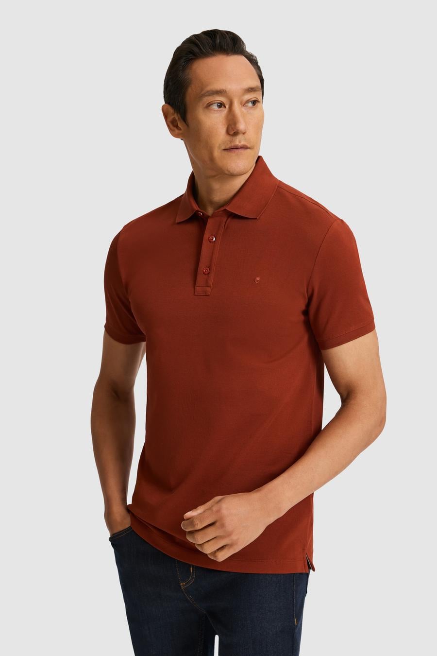 Kiremit Slim Fit Saf Pamuk Polo Yaka Basic T-shirt - 50320657168