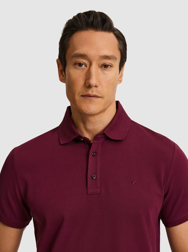 Bordo Slim Fit Saf Pamuk Polo Yaka Basic T-shirt