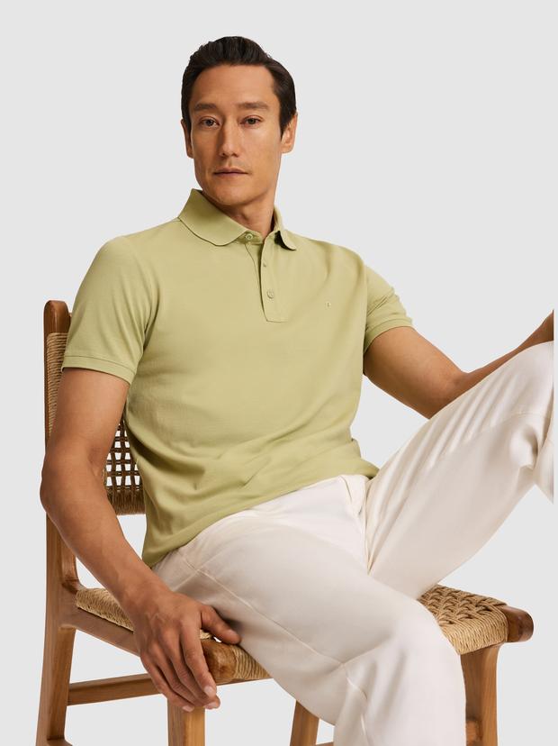 Yeşil Slim Fit Saf Pamuk Polo Yaka Basic T-shirt