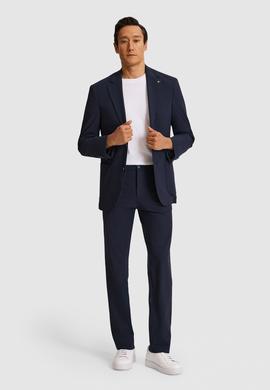 Koyu Lacivert Slim Fit Mikro Desen Mono Yaka Takım Elbise
