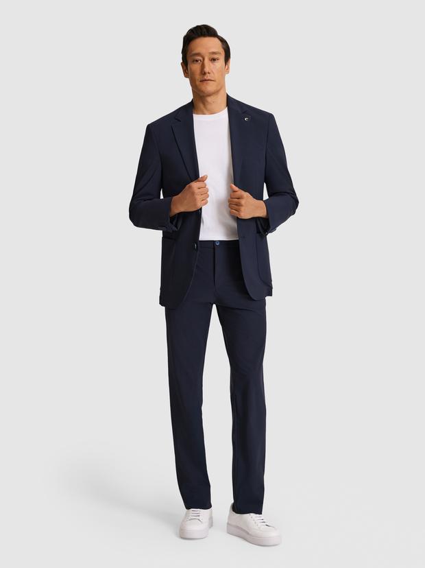 Koyu Lacivert Slim Fit Mikro Desen Mono Yaka Takım Elbise