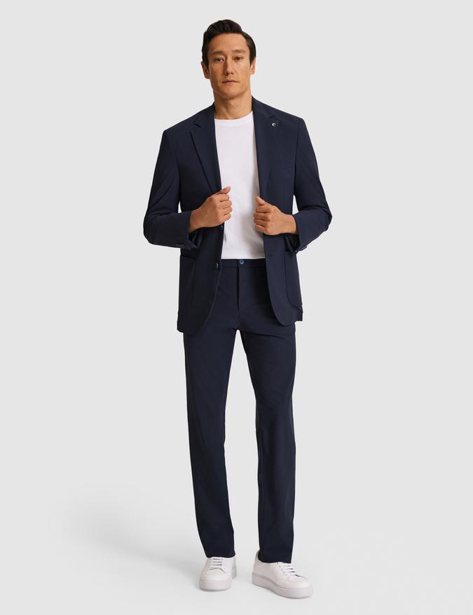 Koyu Lacivert Slim Fit Mikro Desen Mono Yaka Takım Elbise