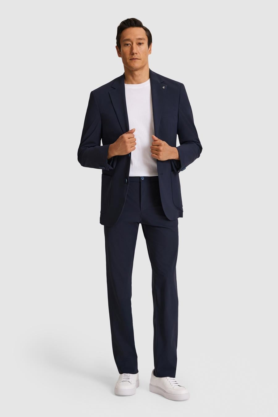 Koyu Lacivert Slim Fit Mikro Desen Mono Yaka Takım Elbise - 50325777056
