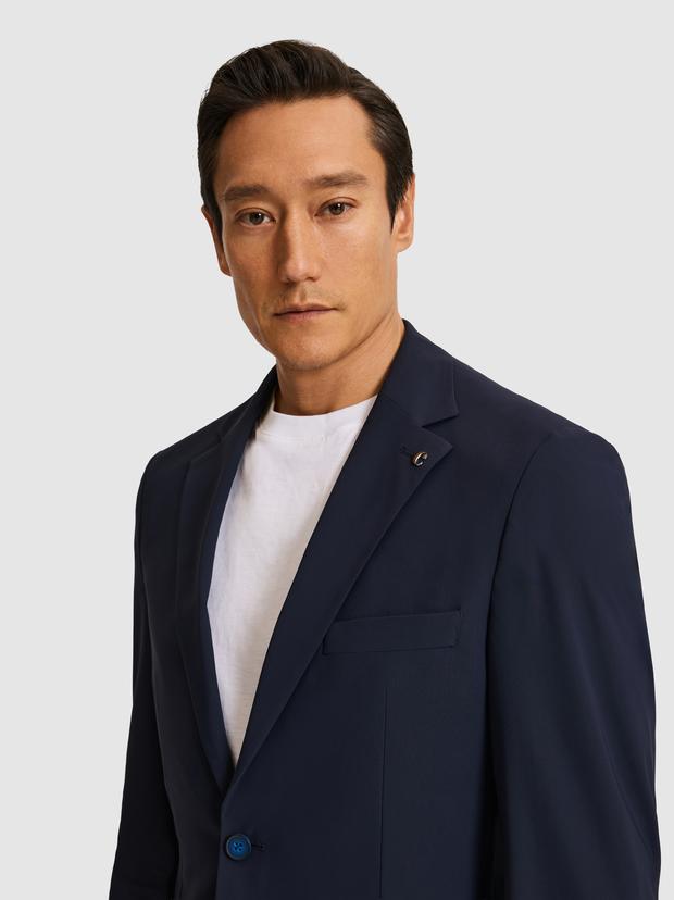 Koyu Lacivert Slim Fit Mikro Desen Mono Yaka Takım Elbise
