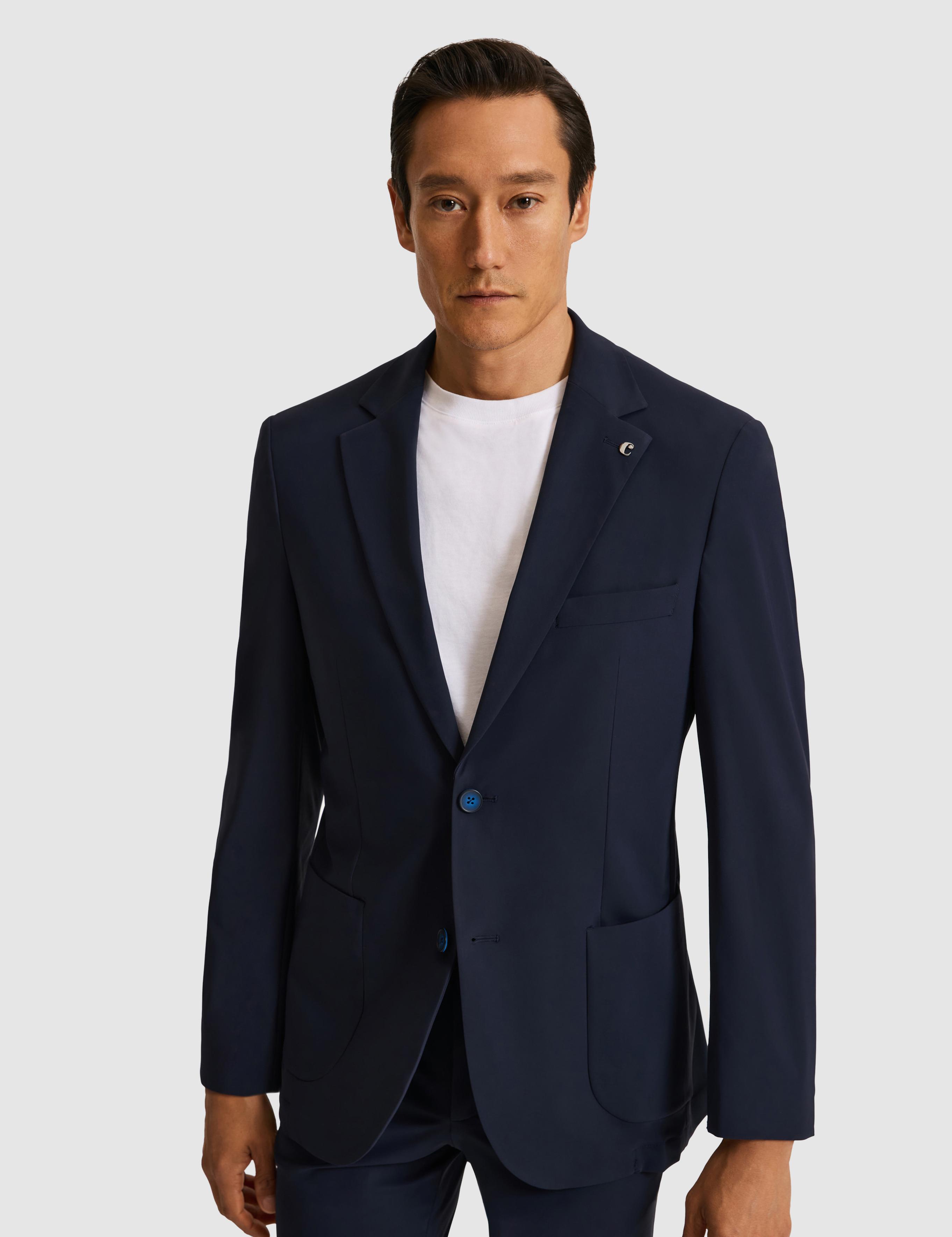 Koyu Lacivert Slim Fit Mikro Desen Mono Yaka Takım Elbise - 50325777056