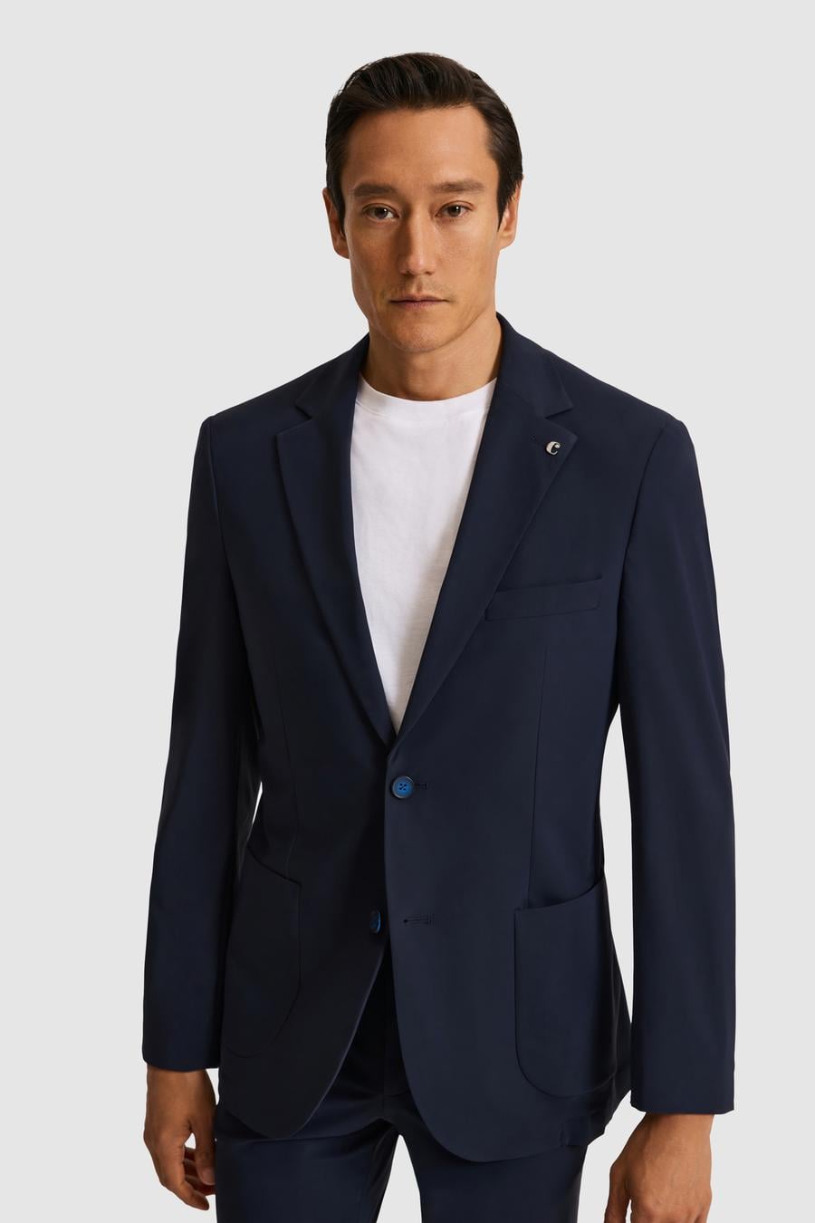 Koyu Lacivert Slim Fit Mikro Desen Mono Yaka Takım Elbise - 50325777056