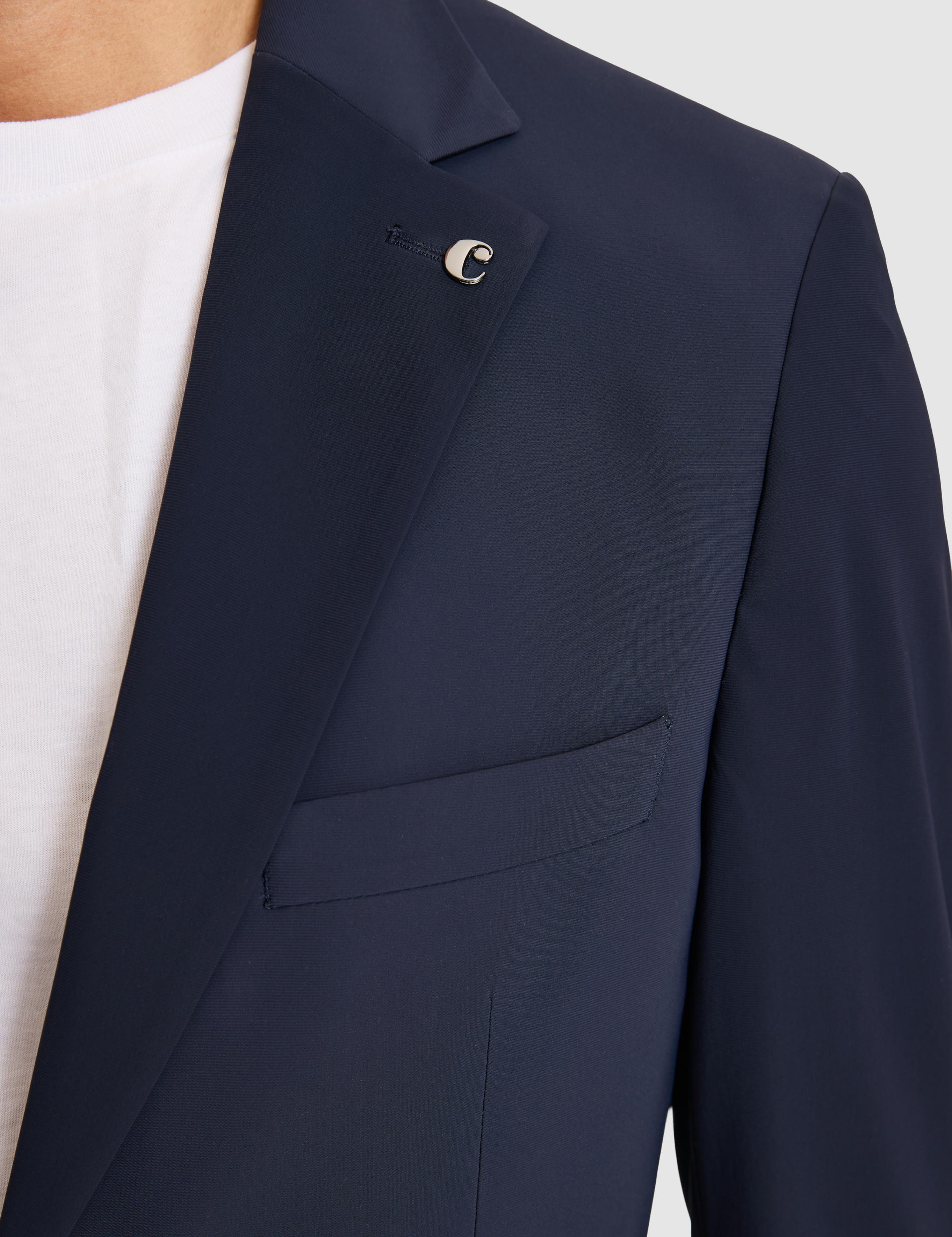 Koyu Lacivert Slim Fit Mikro Desen Mono Yaka Takım Elbise - 50325777056