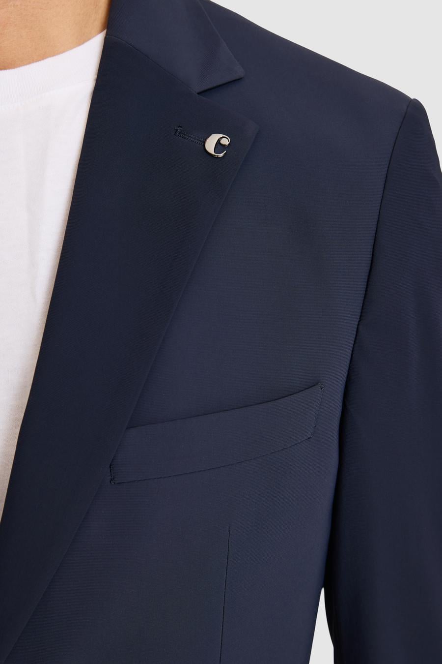 Koyu Lacivert Slim Fit Mikro Desen Mono Yaka Takım Elbise - 50325777056