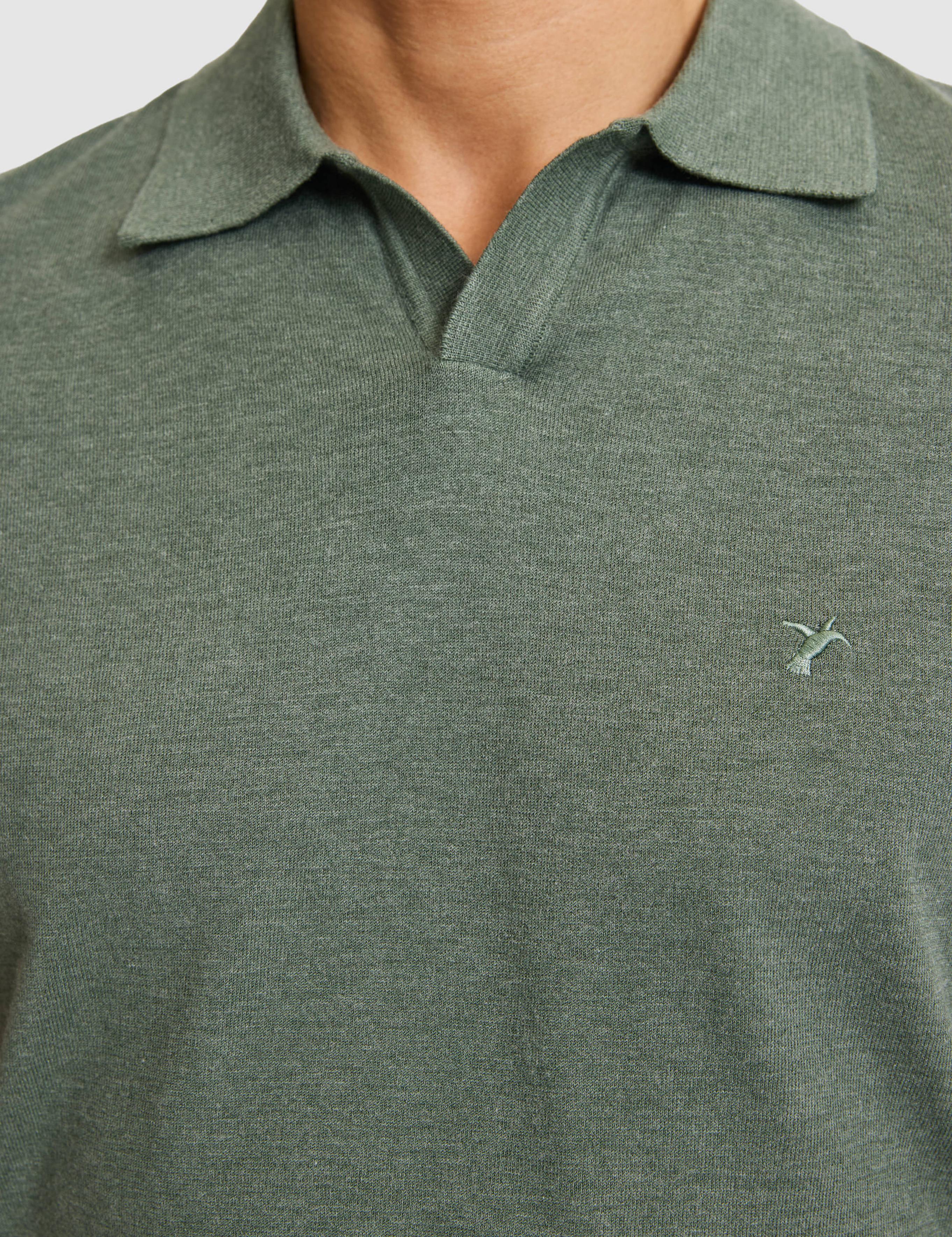 Koyu Yeşil Slim Fit Apaş Yaka Modal Karışımlı Triko T-shirt - 50324008052