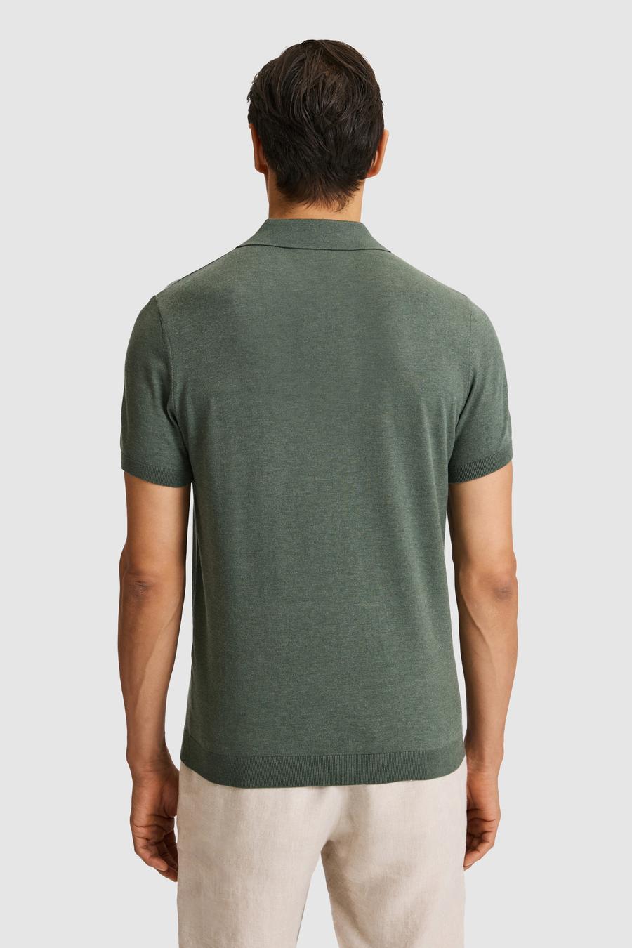 Koyu Yeşil Slim Fit Apaş Yaka Modal Karışımlı Triko T-shirt - 50324008052