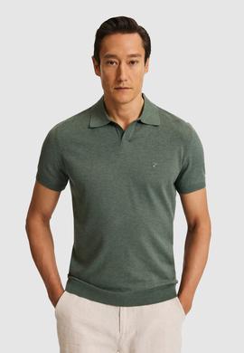 Koyu Yeşil Slim Fit Apaş Yaka Modal Karışımlı Triko T-shirt
