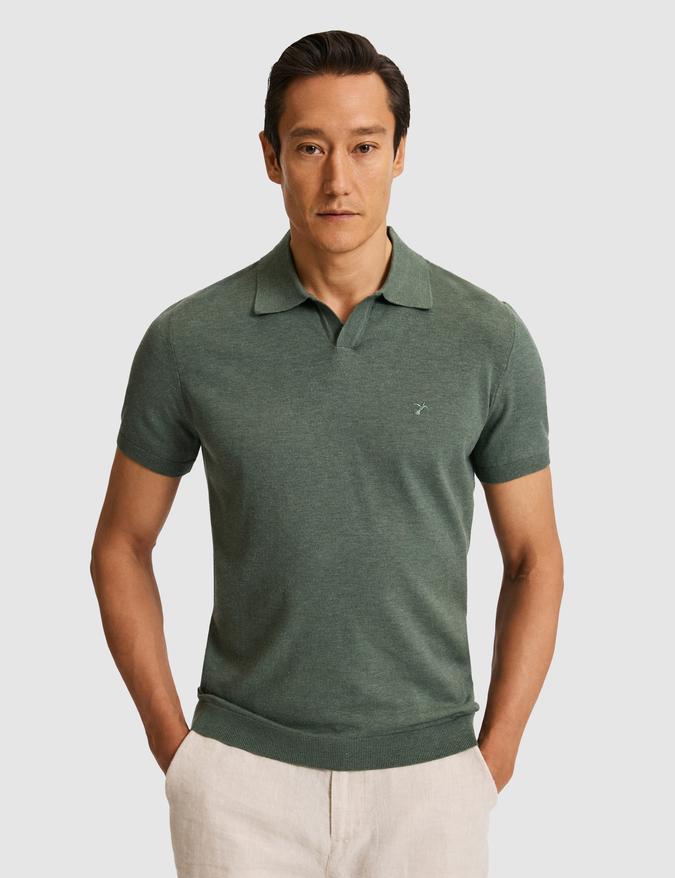 Koyu Yeşil Slim Fit Apaş Yaka Modal Karışımlı Triko T-shirt