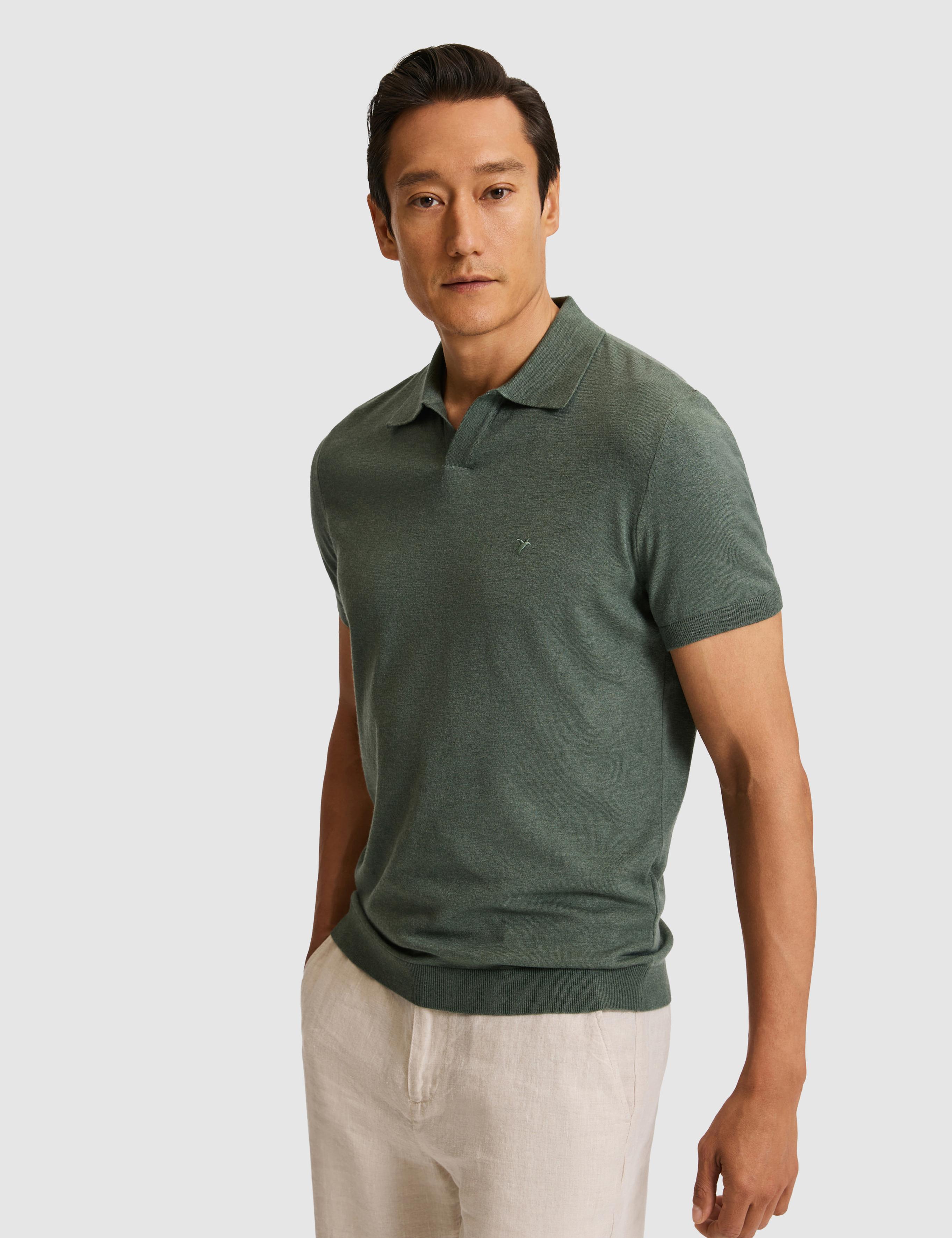 Koyu Yeşil Slim Fit Apaş Yaka Modal Karışımlı Triko T-shirt - 50324008052