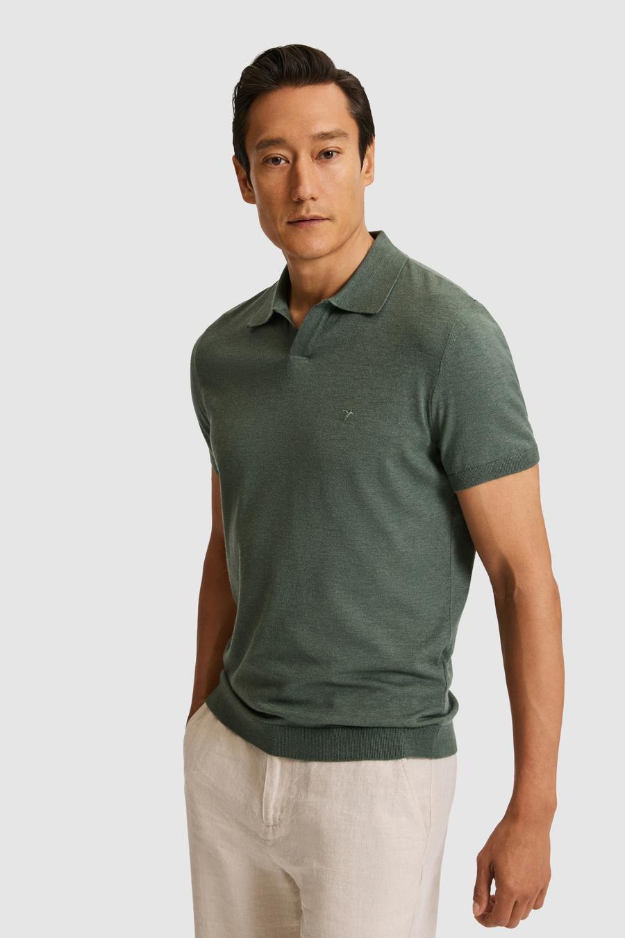 Koyu Yeşil Slim Fit Apaş Yaka Modal Karışımlı Triko T-shirt - 50324008052