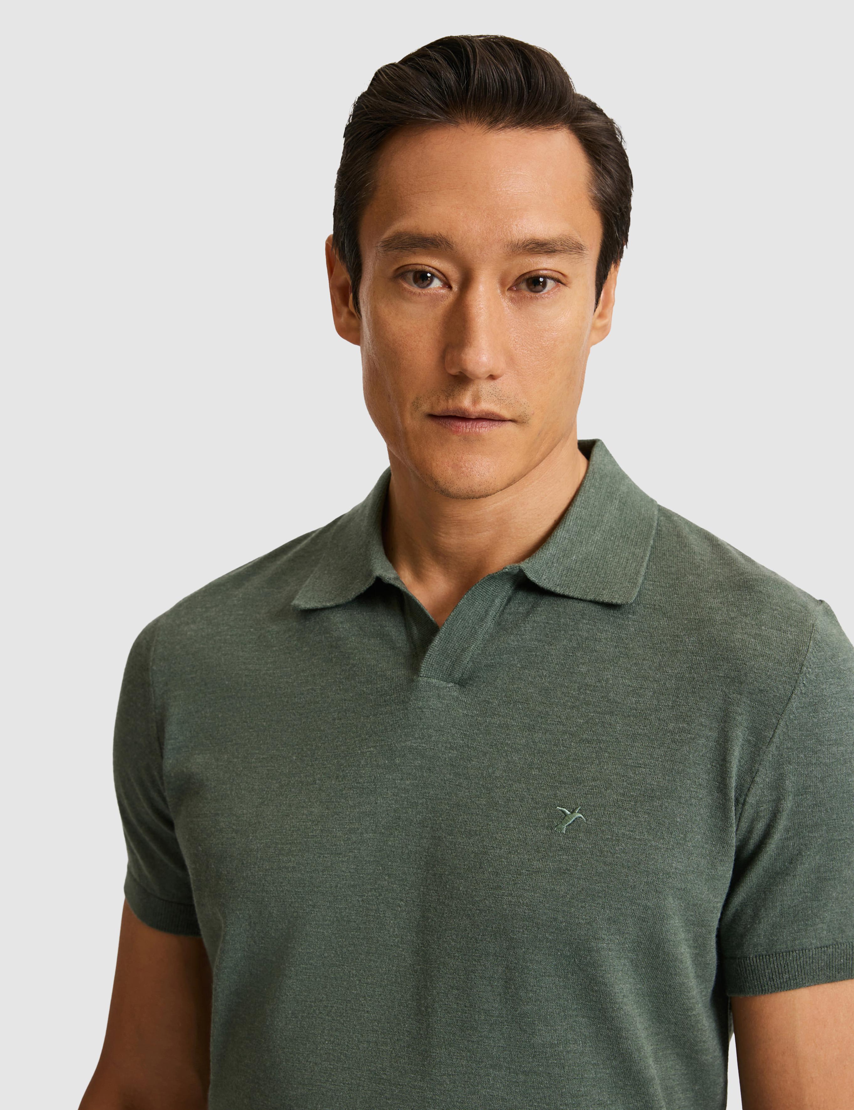 Koyu Yeşil Slim Fit Apaş Yaka Modal Karışımlı Triko T-shirt - 50324008052